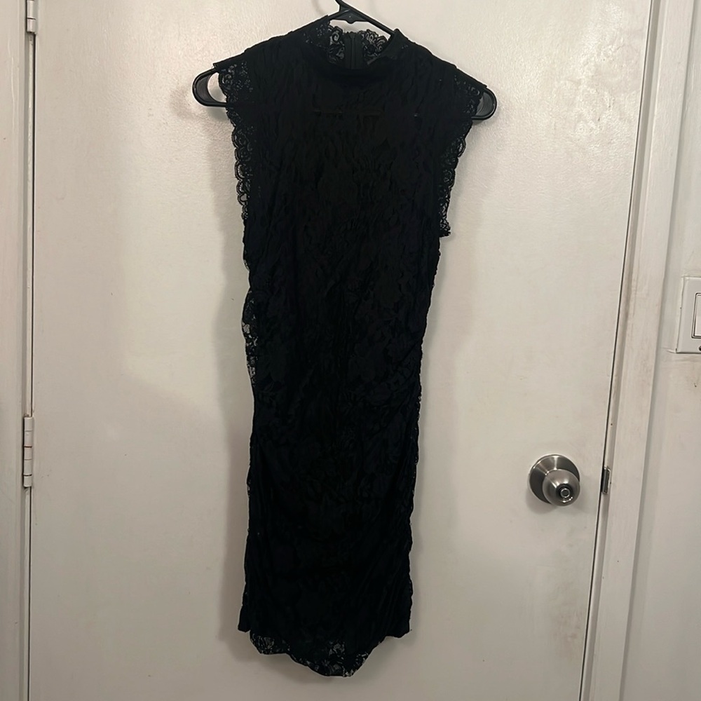 Black Lace High Neck Mini Dress